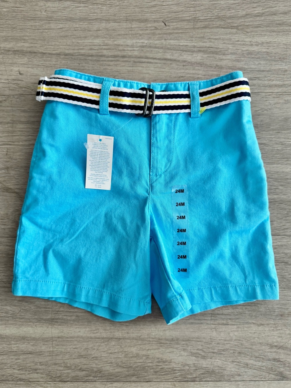 Polo Ralph Lauren Baby Boys Turquoise Blue Chino Shorts w Striped Belt 24M NWT